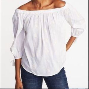 Old Navy White Pineapple Off Shoulder Tassel Top